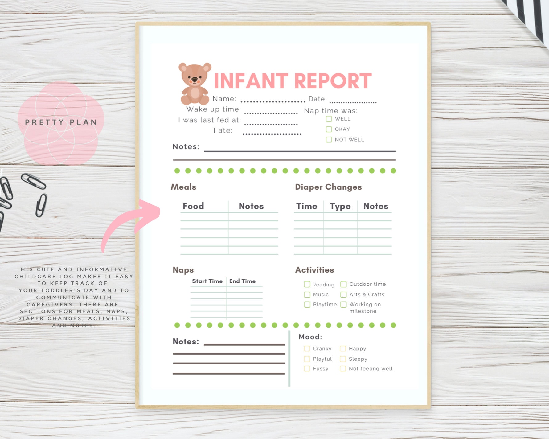 Infant Daily Report In-Home Preschool Daycare Nanny Log - Printable and  Fillable PDFs With Regard To Daycare Infant Daily Report Template