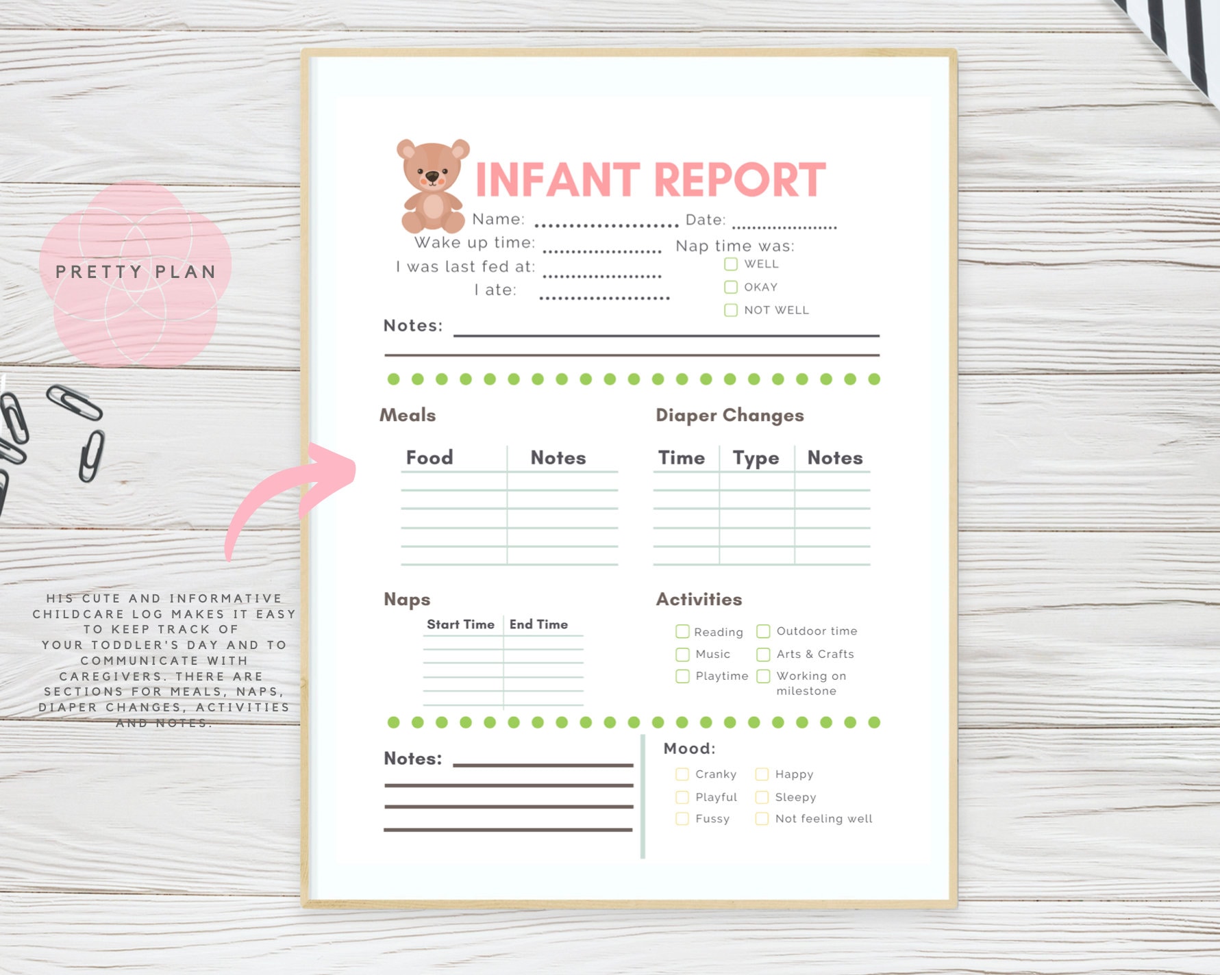 Infant Daily Report In-Home Preschool Daycare Nanny Log - Printable and  Fillable PDFs With Preschool Weekly Report Template