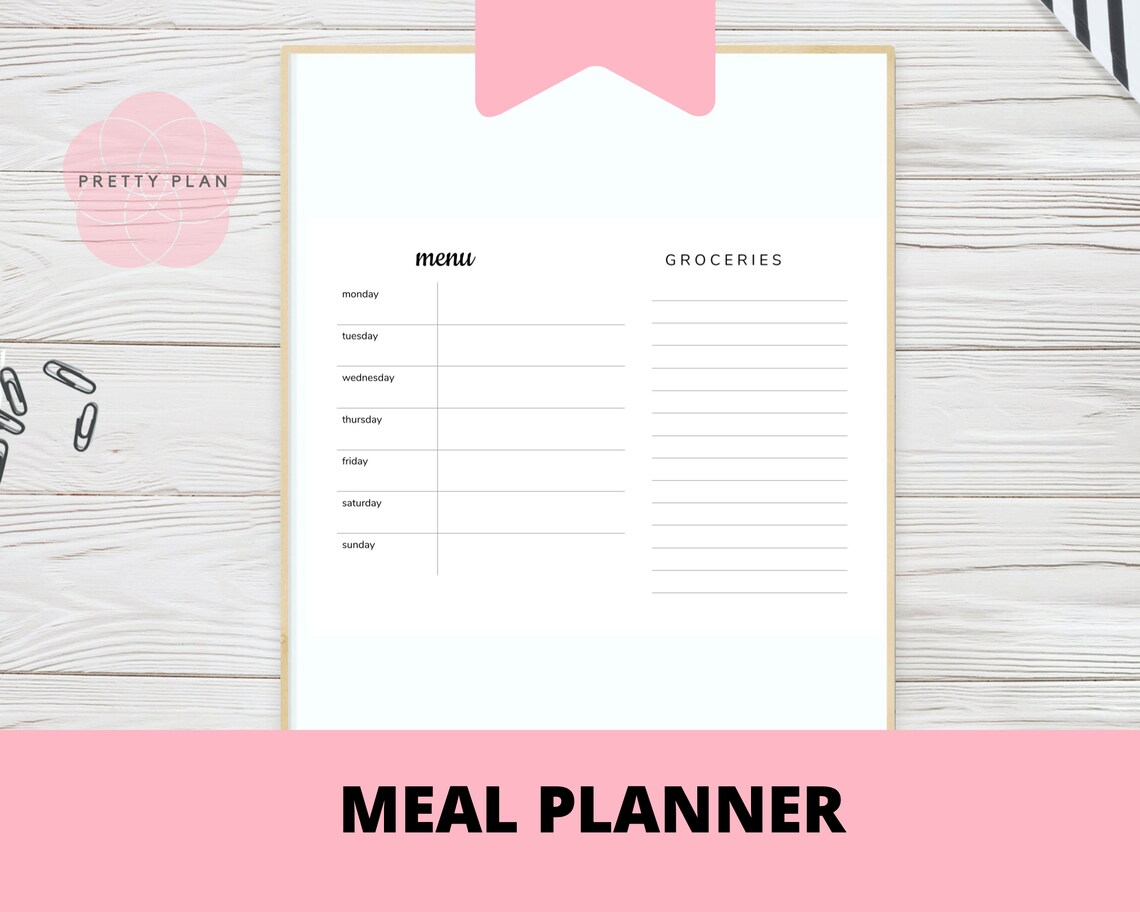 Menu Planner With Grocery List Printable, PDF Printable - Etsy