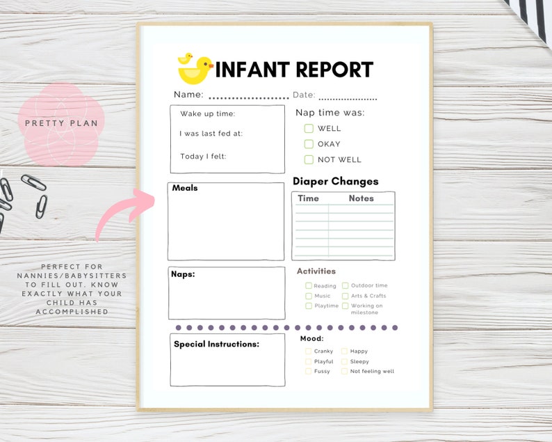Printable Nanny Log Daily Infant Care Sheet Babysitter Caregiver Baby ...