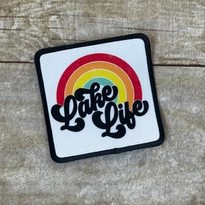 Lake Life square hat patch with black border