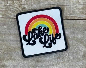 Lake Life square hat patch with black border