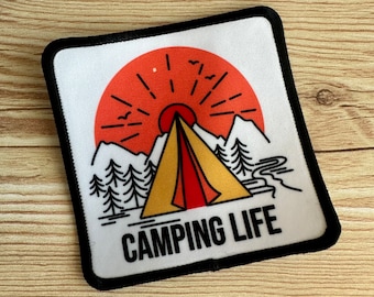 Camping Life square patch with black border