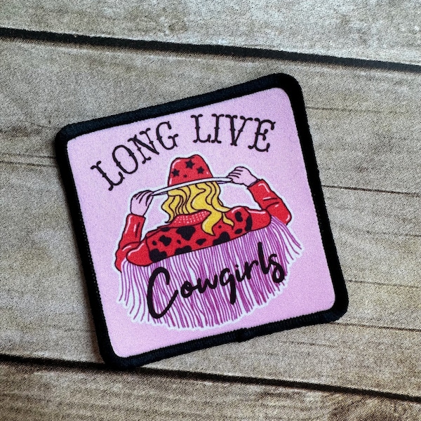 Long Live Cowgirls square hat patch with black border