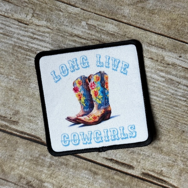 Long Live Cowgirls square patch with black border