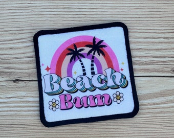 Beach Bum square hat patch with black border