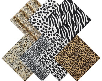 7pcs Leopard Tiger Stripe Cow Spots Patterned Polyester Cotton Fabric Craft Fabric Bundles for Patchwork Sewing DIY Projects