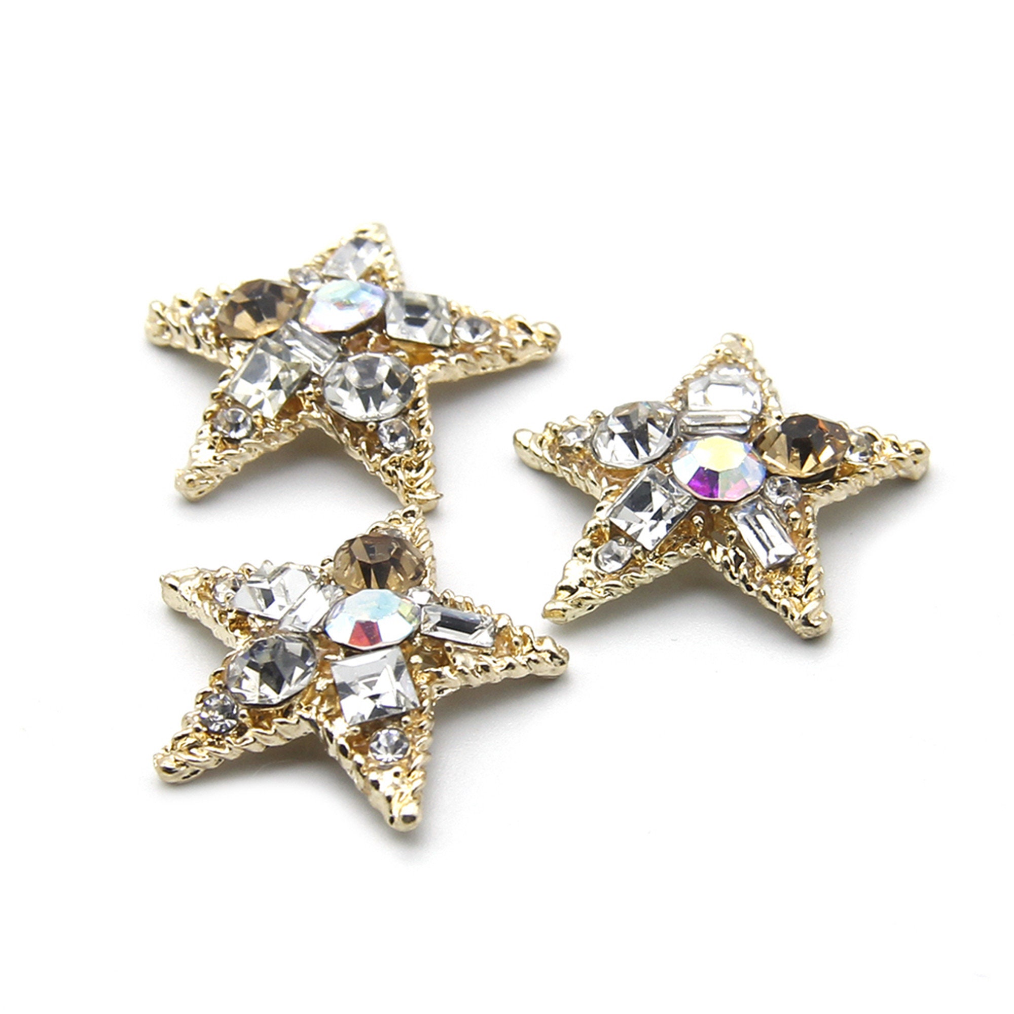 10pcs/25x25 mm Rhinestone Crystal Star Charms Gold Plated Etsy