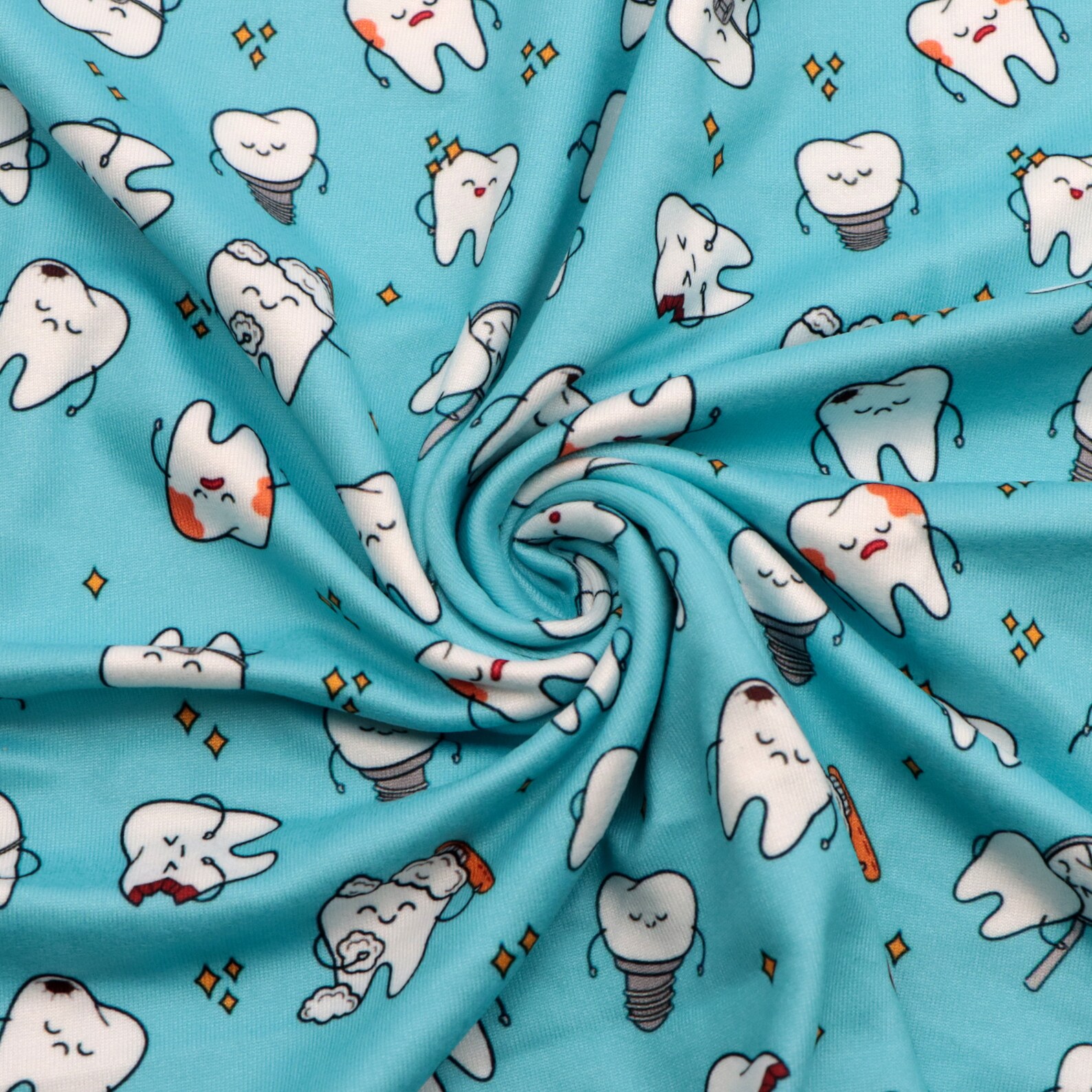 Healthy Theme Tooth Print Double Brushed PolyStretch Fabric Etsy