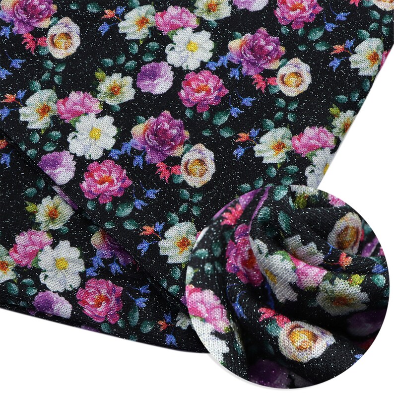 Vintage Floral Printed 4 Way Stretch Tinsel Silver Knit Fabric Etsy