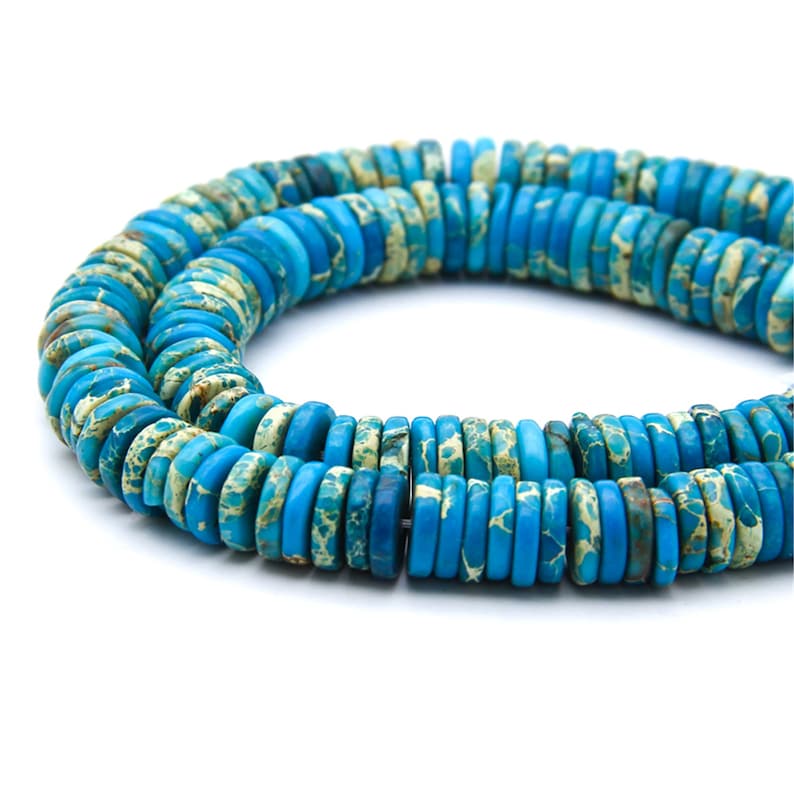 1012MM Blue Imperial Jasper Gemstone Beads Flat Disc Loose Beads Blue Turquoise Sold by Strand for Jewelry Making