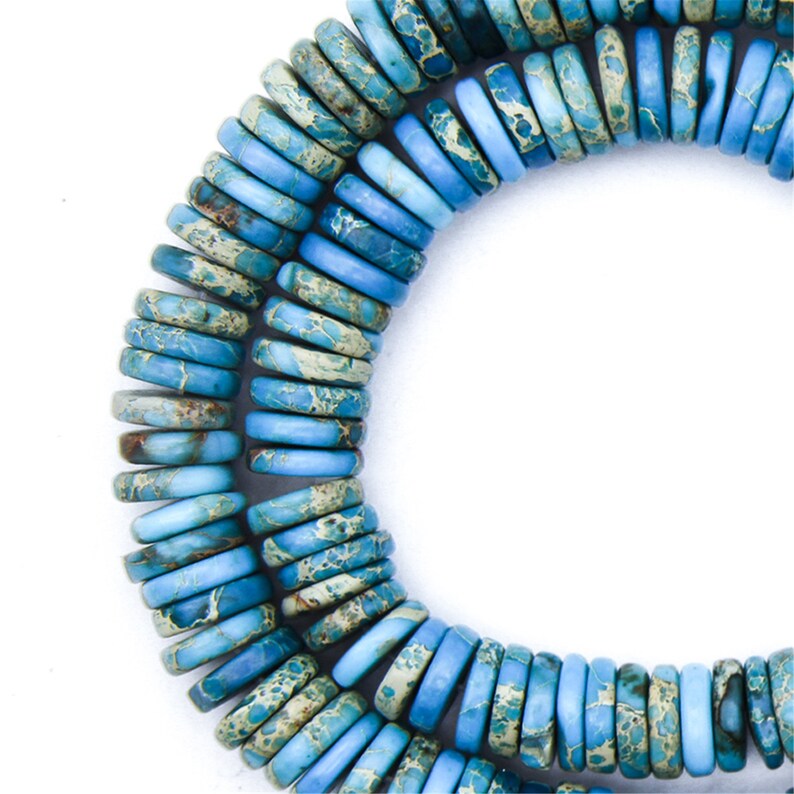 1012MM Blue Imperial Jasper Gemstone Beads Flat Disc Loose Beads Blue Turquoise Sold by Strand for Jewelry Making