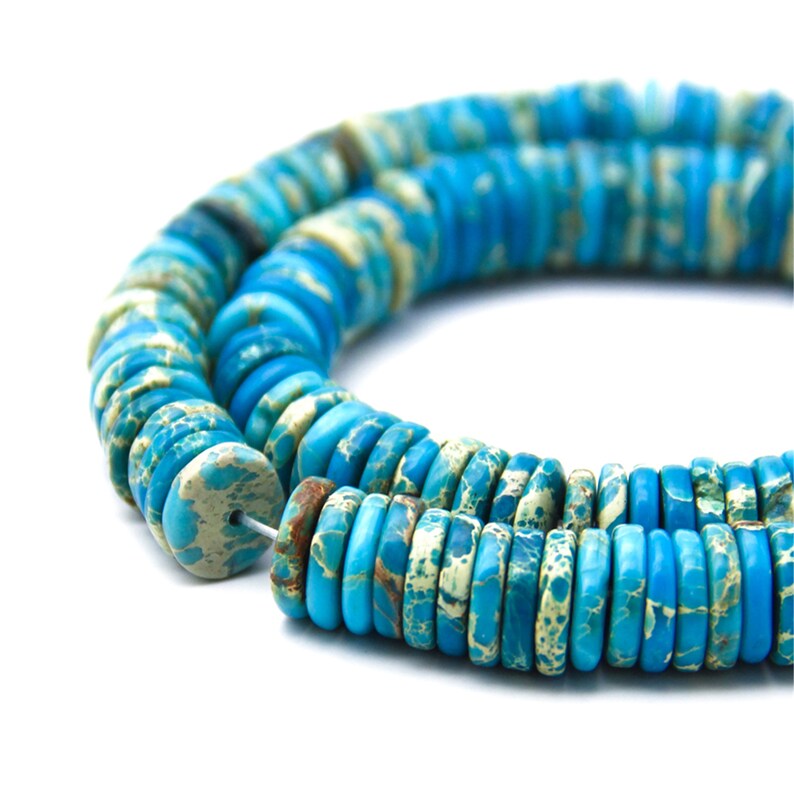 1012MM Blue Imperial Jasper Gemstone Beads Flat Disc Loose Beads Blue Turquoise Sold by Strand for Jewelry Making