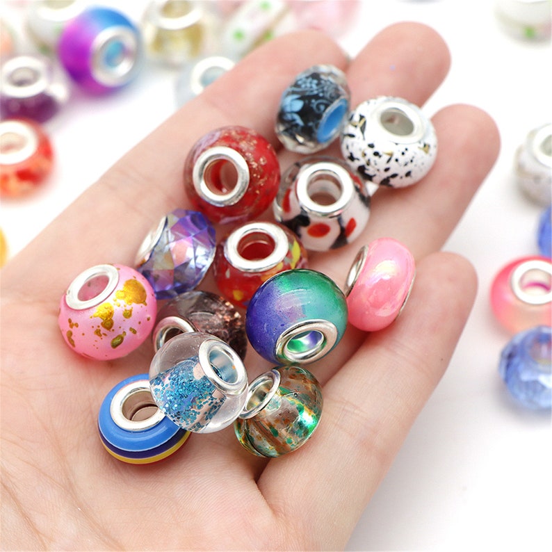 100pcs Random Pattern European Beads Large Hole Beads for Bracelet Jewelry Making