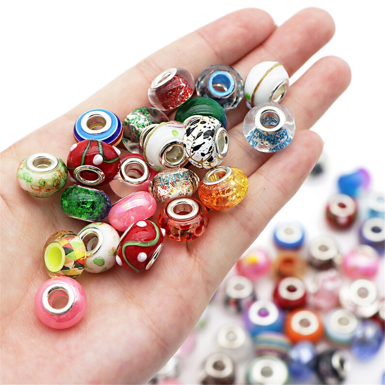 100pcs Random Pattern European Beads Large Hole Beads for Bracelet Jewelry Making