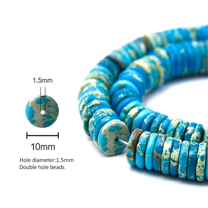 1012MM Blue Imperial Jasper Gemstone Beads Flat Disc Loose Beads Blue Turquoise Sold by Strand for Jewelry Making