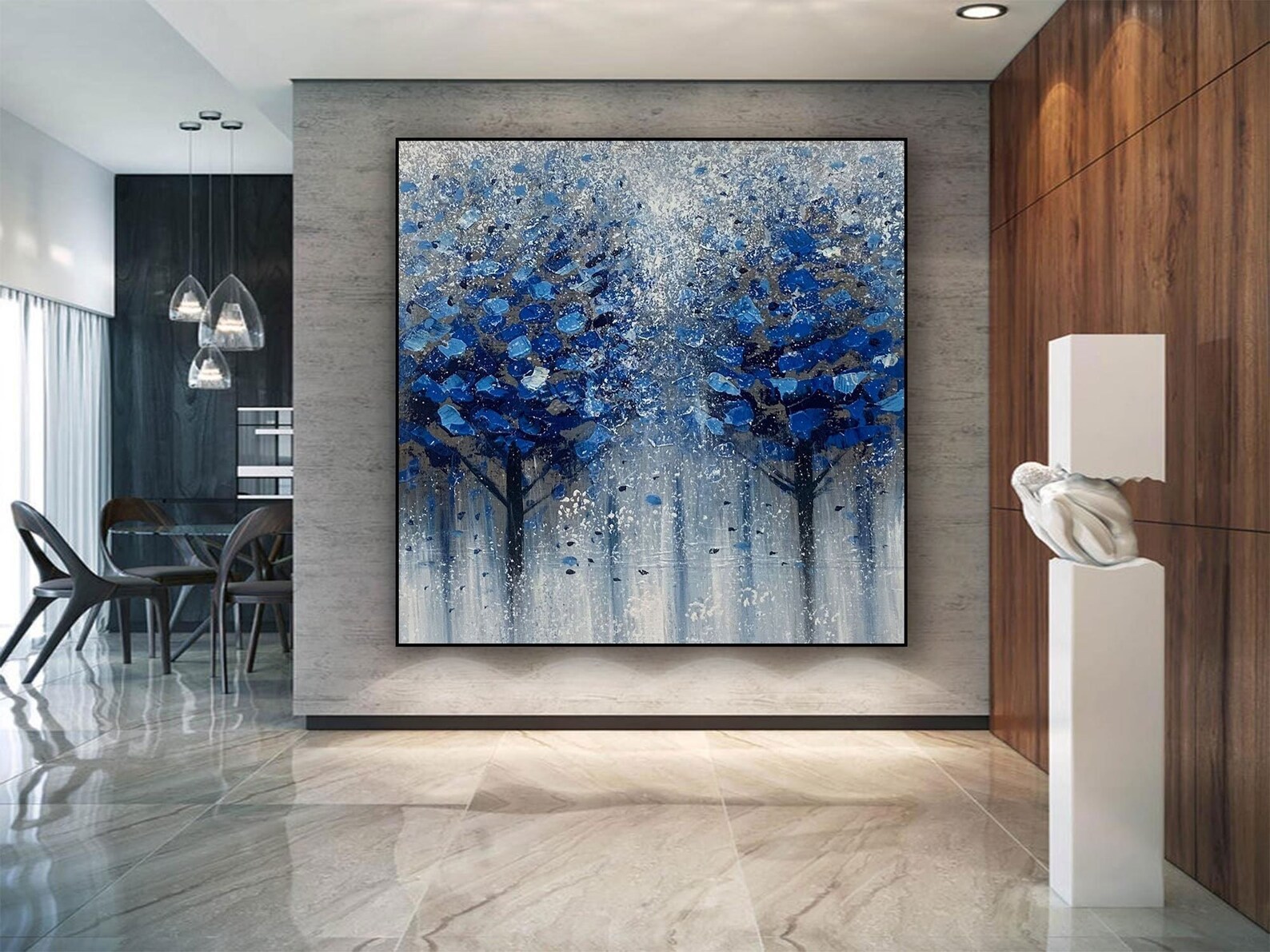 Blue Forest Tree Painting on Canvas Canvas Wall Art vintage Etsy UK