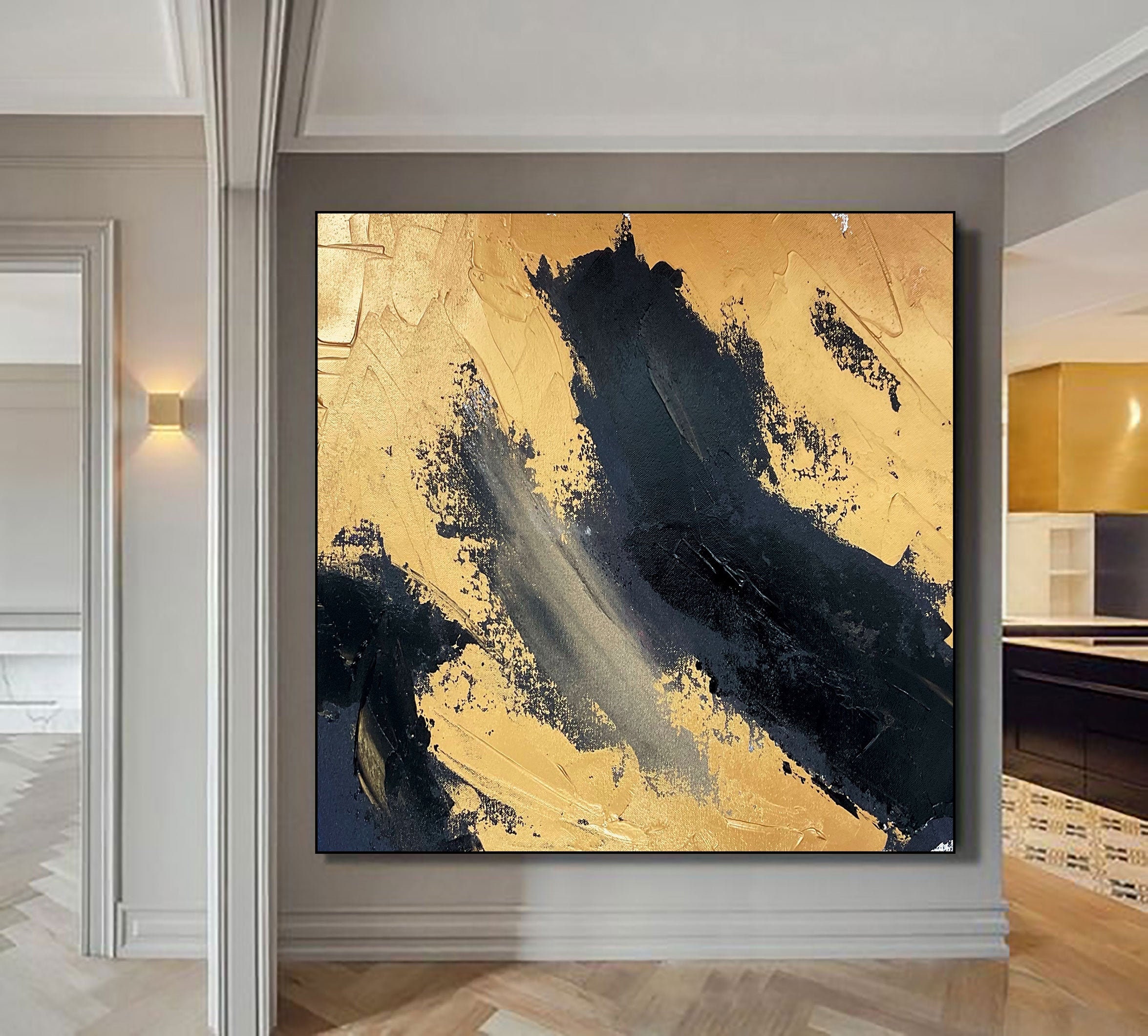 Extra Large Painting Gold Black Abstract Paintingabstract Etsy