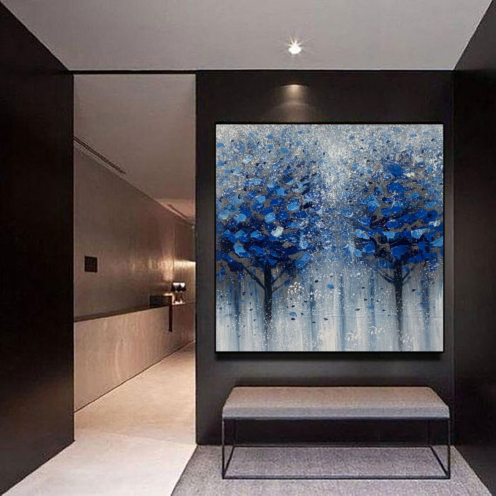 Blue Forest Tree Painting on Canvas Canvas Wall Art vintage Etsy UK