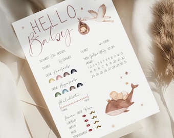 NUMÉRIQUE À TÉLÉCHARGER Baby Shower Game Card Guess Card Wishes Filling Card Set Baby Shower Boho, Rainbow Whale Boho