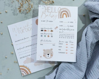 NUMÉRIQUE À TÉLÉCHARGER Baby Shower Game Card Guess Card Wishes Filling Card Set Baby Shower Boho, Rainbow Teddy