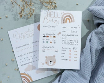 Baby shower game card guess card wishes filling card set baby shower boho, rainbow, teddy