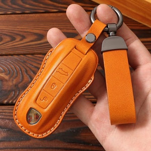 Leather Key Fob Cover For Porsche Cayenne Panamera 970 971 Carrera 911 Taycan Cayman 996 997 Macan 918 Spyder 718 Boxster Fob Remote Holder