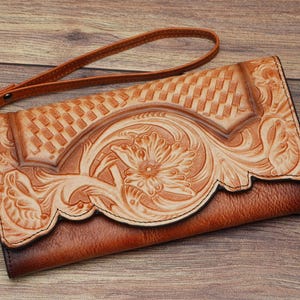 Cartera de piel de gran capacidad para mujer: cartera con cremallera y correa para la muñeca, bolso de piel auténtica, organizador elegante, cartera de mano para uso diario