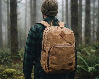 Waxed Canvas Backpack / 16" Laptop Messenger Bag / Waterproof Crossbody Rucksack / Men's Travel Daypack / Multi-Pocket School Bag