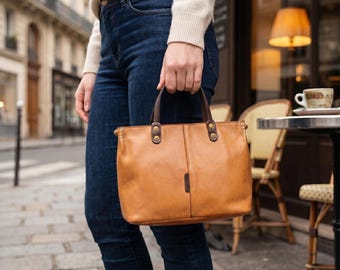 Handgemaakte leren tas aan de bovenkant: vintage schoudertas