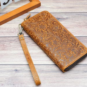 Leather wallet, women's Wallet organizer, Women's wallet, Long wallet, Leather wallet, Zipper Wallet, Wristlet Wallet | Flower Wallet |