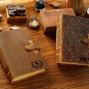 Vintage Embossed Leather Diary - Blank Page Journal - A5 Size Travel Notebook - Unique Gift for Him/Her