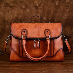 Sacoche en cuir pour ordinateur portable - Sac de transport élégant pour femme - Convient aux ordinateurs portables jusqu'à 14 pouces - Idéal pour MacBook, iPad et plus - Porte-documents professionnel