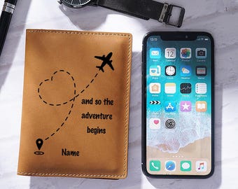 Porta pasaporte de cuero personalizado: Cartera de viaje personalizada, regalo para parejas