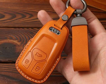 Handmade Leather Car Key Fob Cover for Audi