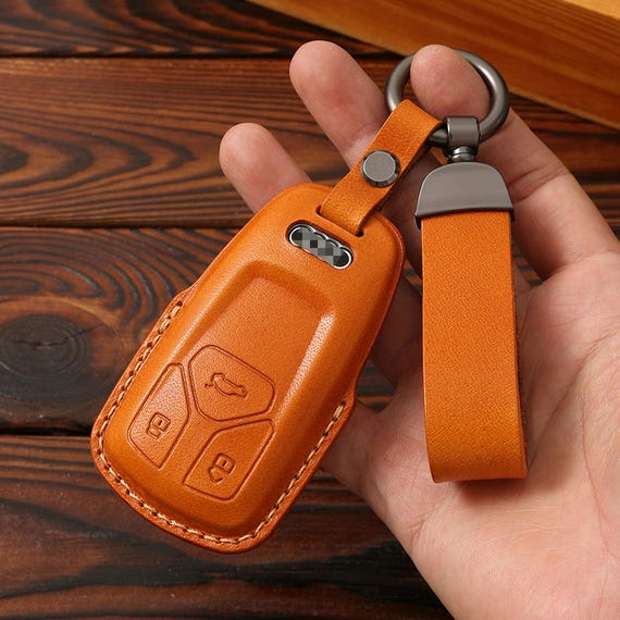 Handmade Leather Car Key Fob Cover for Audi