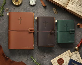 Personalized prayer journal, religious gift for him, Custom leather notebook for Christian, Personalized Leather Journal for Him