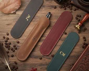 Personalized Leather Pen Case | Leather Pen Pencil Sleeve Holder | Diary Accessory | Gifts for Him Her Anniversary Wedding Dad Mom Gift