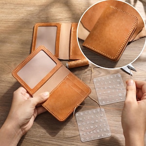 DIY-kit i läderplånbok | Vegetabiliskt garvat hantverk | Handsydd minimalistisk korthållare | Anpassad initialschablon ingår