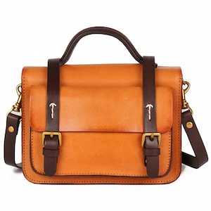 Petit sac à bandoulière cartable en cuir classique fait main, sac à bandoulière messager en cuir au tannage végétal