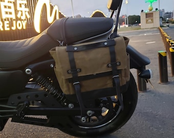 Borsa laterale da moto vintage, borsa laterale in tela impermeabile, borsa a tracolla convertibile da motociclista, bagaglio in pelle per moto, borsa da sella, regalo per lui