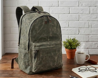 Waxed Canvas Backpack for Men Women | Vintage Leather Rucksack Daypack | Personalized gifts | gifts for her