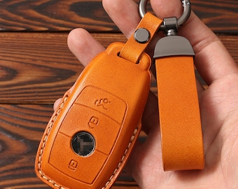 Handmade Leather Car Key Fob Cover: Mercedes Benz Keychain