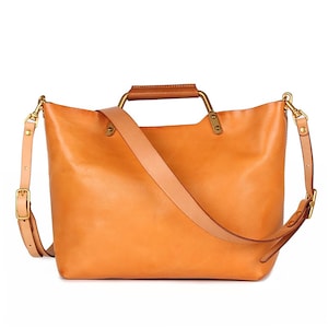 Bolso bandolera vintage de piel auténtica para mujer, bolso versátil con asa superior, bolso de piel de vacuno de grano completo hecho a mano con correa ajustable