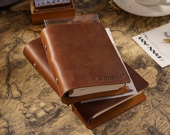 Carnet en cuir personnalisé rechargeable A5 | Carnet gravé sur mesure, agenda de voyage, cadeau de fin d'études, agenda 2026 pour hommes et femmes