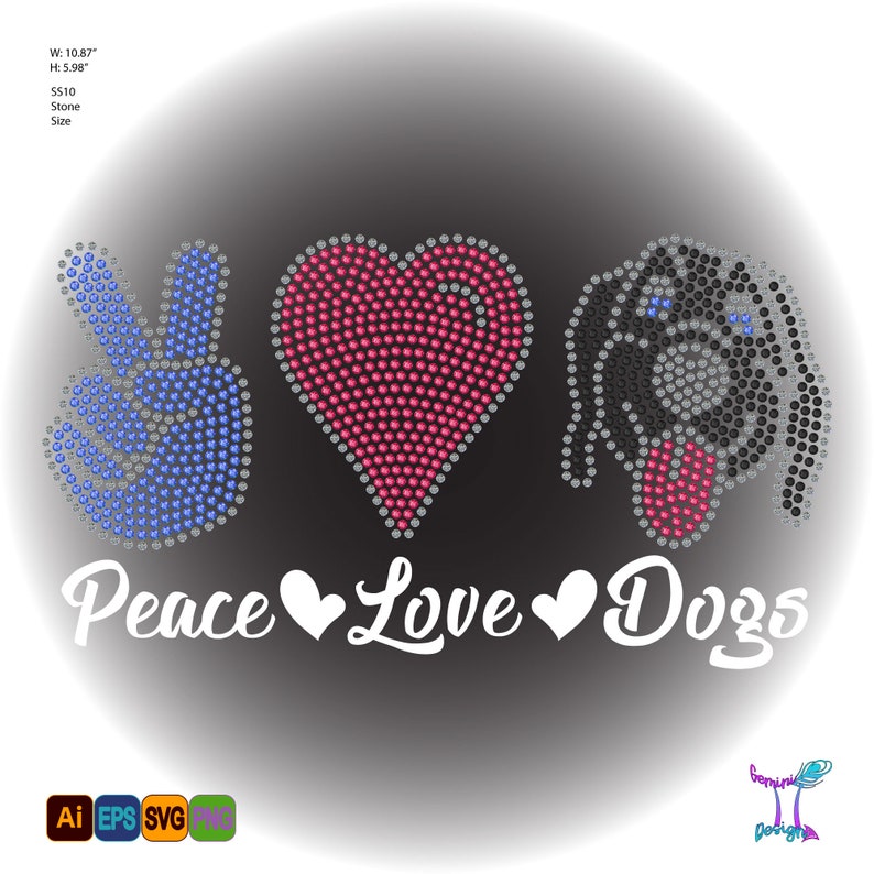 Download Peace Love Dogs RhinestoneHTV Design File *.ai*.eps*.svg ...