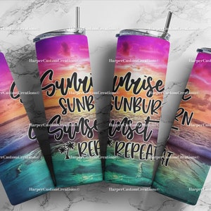 Sunrise Sunburn Sunset Repeat Sublimation with Palm Trees Design 20 oz Skinny Tumbler Wrap PNG DIGITAL DOWNLOAD