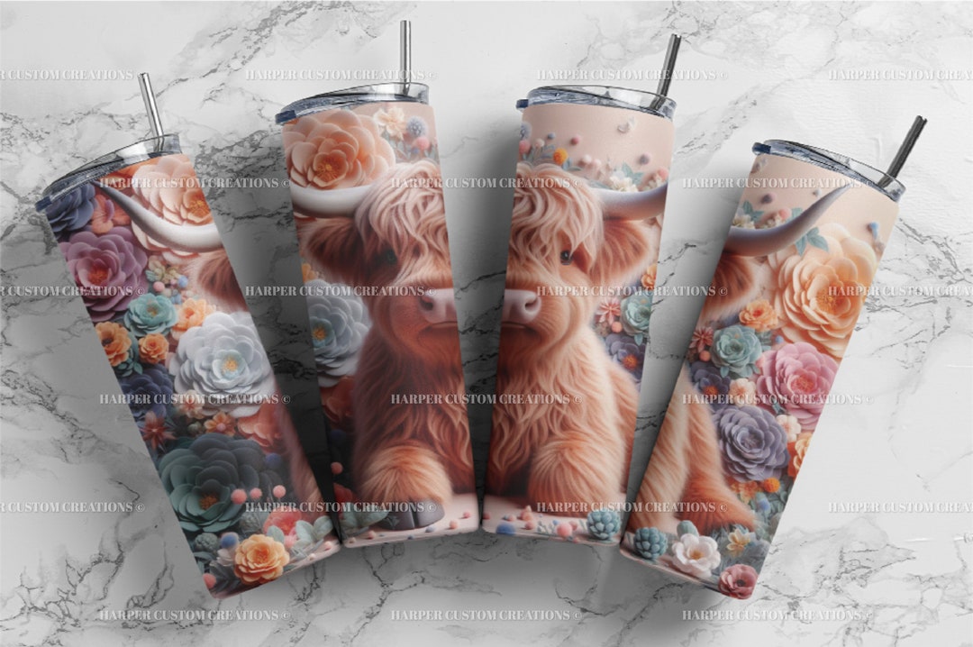 3D Highland Cow Sublimation Design 20 Oz Skinny Tumbler Wrap PNG ...