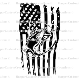 USA Bass Fishing SVG, Distressed American Flag Bass Fishing svg, Bass Fishing Shirt, Cutting file, Cricut, Silhouette, PNG, Sublimatie