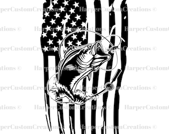 USA Bass Fishing SVG, Distressed American Flag Bass Fishing svg, Bass Fishing Shirt, Cutting file, Cricut, Silhouette, PNG, Sublimation